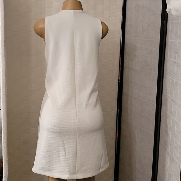 BRAND NEW PAPPAGALLO SLEEVELESS TEXTURED KNIT METALLIC GOLD LACE F TRIM DRESS - Picture 7 of 14